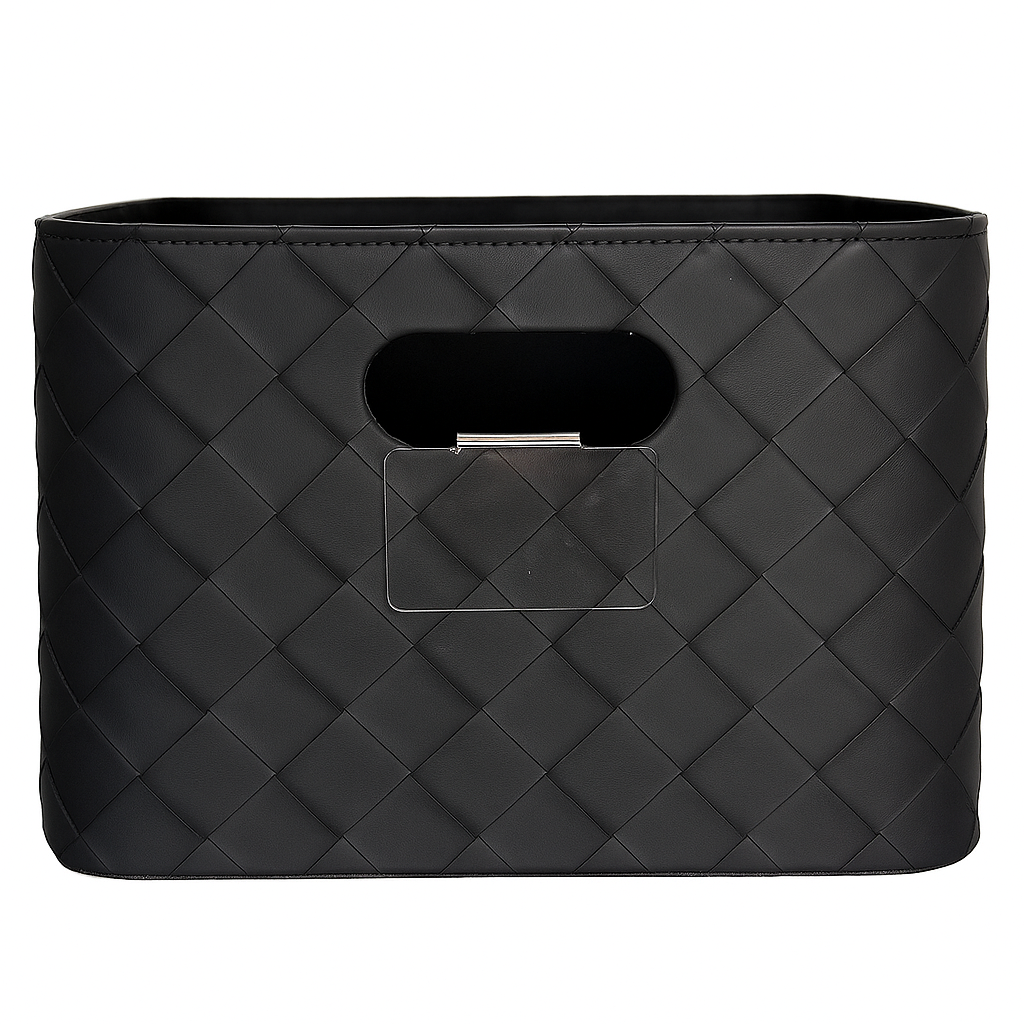 Leather Woven Storage Bin for Dog Toys (Black)