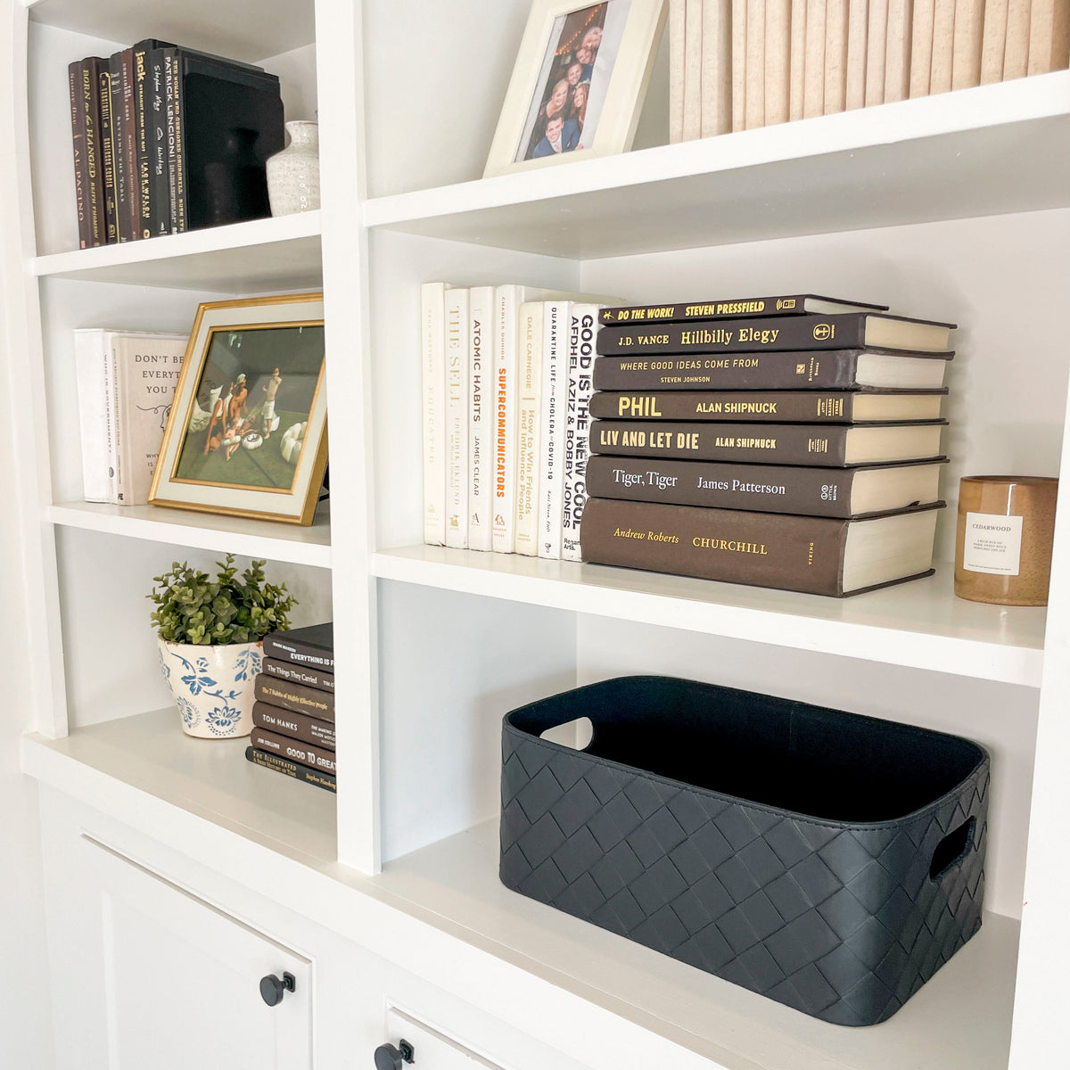 Leather Woven Storage Bin for Dog Toys (Black)