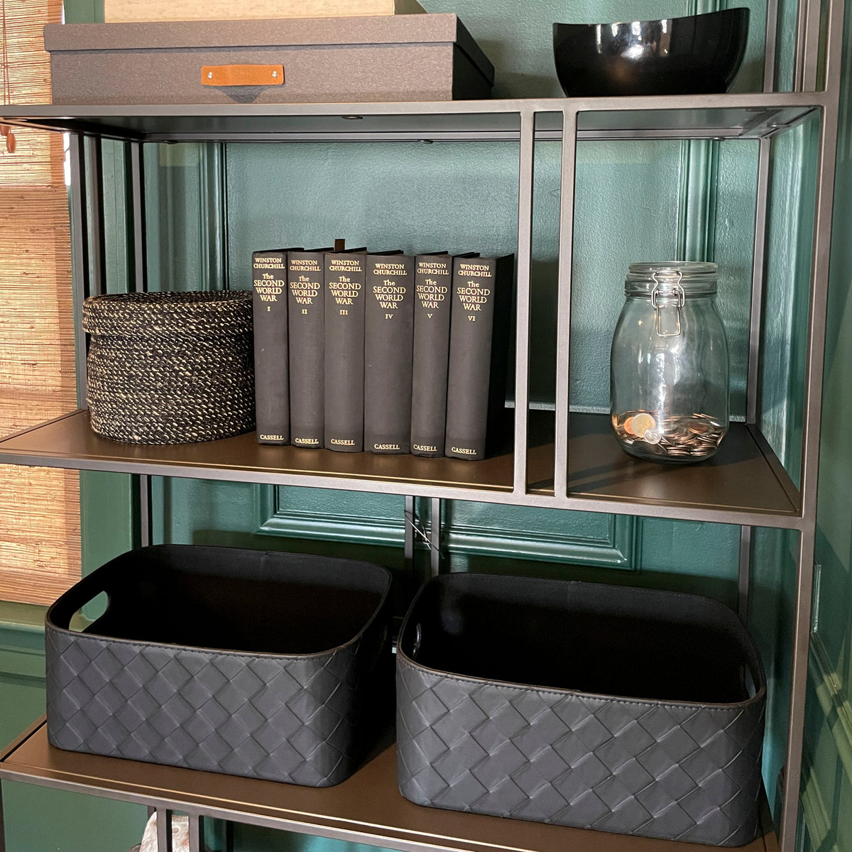 Leather Woven Storage Bin for Dog Toys (Black)